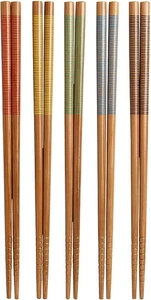 Crate & Barrel  Bestselling 5-Pair Striped Design Bamboo Chopsticks - Picture 1 of 3