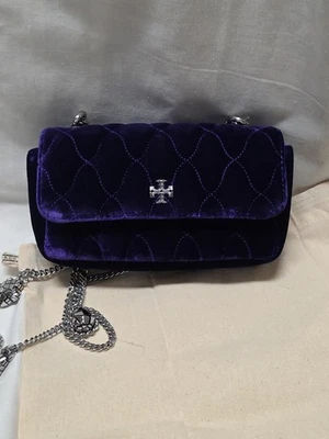 NWT Tory Burch Kira Velvet Mini Flap Bag Deep Charoite Purple MSRP$398 - Image 1 of 4