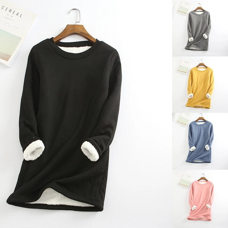 Prendas para el torso gruesas de manga larga Camiseta cálida forrada térmica para mujer otoño invierno Foto 1 de 4