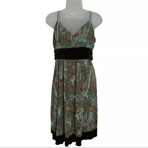 Vestido Solero Y2K Boho Paisley Turquesa Marrón Corbata Correa Espagueti - Imagen 1 de 7