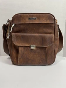 Vintage Samsonite Brown Leather Square Messenger Satchel Bag EUC 13”x12”x6” BN5 - Picture 1 of 14