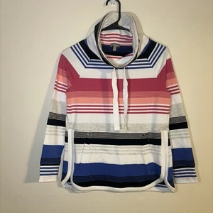 Suéter T By Talbots Mujer Talla P Cordón Cuello Embudo Rayas Bolsillo Canguro - Imagen 1 de 11