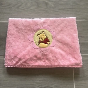 Disney Baby Winnie the Pooh pink blanket embossed flowers 2 ply 38 x 29" plush - Picture 1 of 7