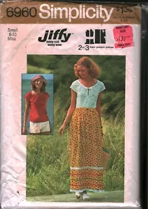6960 Vintage Simplicity Sewing Pattern Misses 1970s Jiffy Pullover Top Skirt S - Picture 1 of 2
