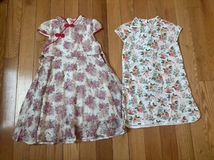 2 Girls Small Flowers Embroidered Cheongsam Style Dress Pit to Pit 13" - Picture 1 of 9
