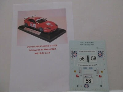 DECAL FERRARI 550 PRODRIVE GT FIA 24H LE MANS 2002 #58 MG MODEL 1/18 MG18.03 - Immagine 1 di 3