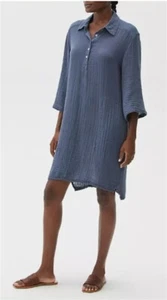 NWOT Michael Stars M Cecily Gauze Lace Crinkle Dress Collared Blue Gray 118939 - Picture 1 of 2