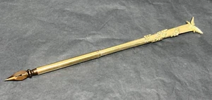 19c.Antique French Empire Ormolu Gild Brass Dip Pen Seagull Bird Flowers - Picture 1 of 9