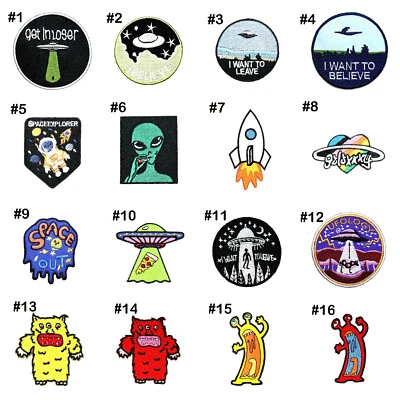 Space UFO Alien Monster Funny Joke Sign Symbol Clothing Jacket Bag Iron on patch - Image 1 of 4