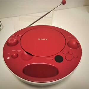 Sony ZS-E5 Portable CD Player AM/FM Radio AUX Stereo Boombox Red Tested