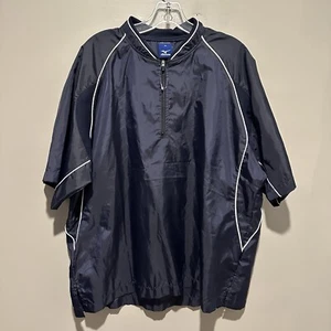 Mizuno NWOT Baseball Warm Up Jacket Mens Medium 1/4 Zip Short Sleeve Blue Logo - Picture 1 of 9