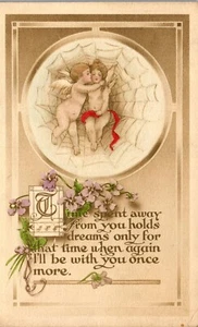 Vintage Love Romance Poem Postcard ~ Cherubs Angels in Spider Web 1910 GA Co. - Picture 1 of 3
