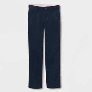 VVJ) Girls' Slim Straight Fit Uniform Chino Pants - Cat & Jack Blue 4 - Picture 1 of 1