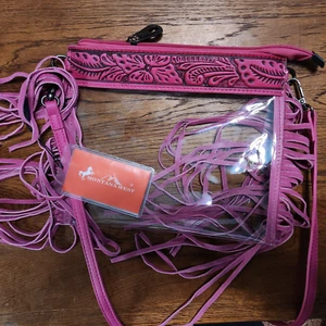 Montana West Western Fringe Clear Cossbody Bag - Leather Strap - Hot Pink NWT - Picture 1 of 3