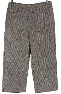 GRAFF Size 10 Brown & White Striped CROP CAPRI PANTS Stretch Denim $49- - Picture 1 of 10
