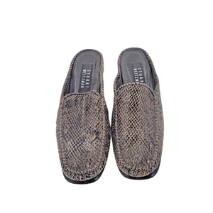 Stuart Weitzman Mules - Women's Size 6M Gray Snake Embossed Block Heel - Picture 1 of 8