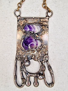 D.S. handmade Denmark Dansk Smykkekunst silver plated amethyst pendant necklace - Picture 1 of 10