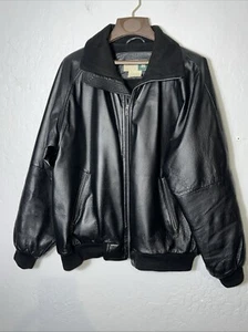 Chaqueta de bombardero de cuero negra forrada de lana mediana Wear Guard vintage para hombre ✅ ¡Bonita! - Imagen 1 de 9