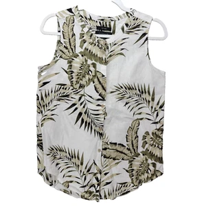 Tahari Top Women S All Linen Button Palm Tropical Sleeveless Resort Summer Tunic - Picture 1 of 12