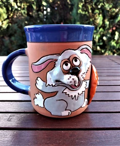 Keramik Tasse Blau 3D-Motiv *Hase mit Möhre* Rabbit Deko-Tasse Handarbeit Bemalt - Bild 1 von 5