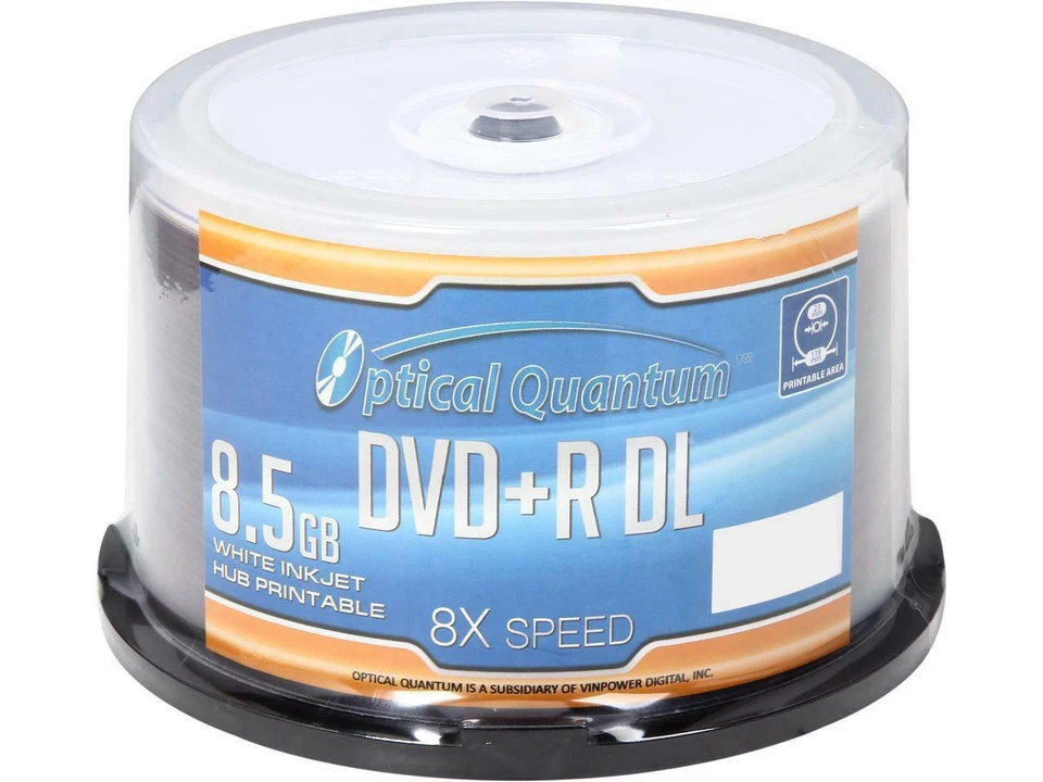Optical Quantum 8.5 GB 8X DVD+R DL White Inkjet Hub Printable 50 Packs Disc Mode - Image 1 of 1