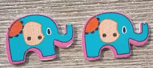 2 Blue Elephant Flower Sewing Buttons Crafting Wood 2 Hole 1 1/8" - Picture 1 of 2
