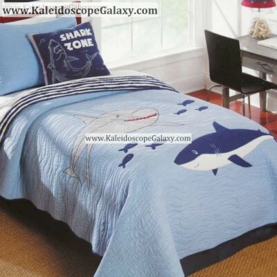 SHARK 6pc Twin Quilt ~ Great White Sharks ~ SHEETS ~ Sham Adorable NEW - Image 1 of 4
