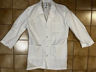 Landau Mens Mid-Length White Lab Coat, New with Defects, 4 Button, 3 Pockets - Image 1 of 4
