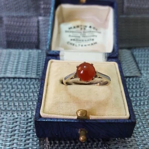 925 Sterling Silver Ring, Genuine Red Carnelian Ring, Size O US 7.25, Solitaire - Picture 1 of 7