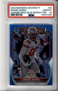 2022 BOWMAN UNIVERSITY DENZEL BURKE Blue Refractor /199 PSA 10 POP 1 Browns - Picture 1 of 2