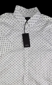 New Armani Exchange Men's Slim Fit Allover Pattern Logo Short Sleeve Shirt - Picture 1 of 7