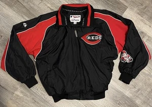 Vintage Cincinnati Reds Jacket Mens M Black Majestic Dugout MLB Authentic Mr - Picture 1 of 12