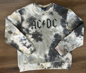 ACDC Back In Black Tie Dye Crewneck Sweatshirt Size Small AC/DC Black Gray White - Picture 1 of 9