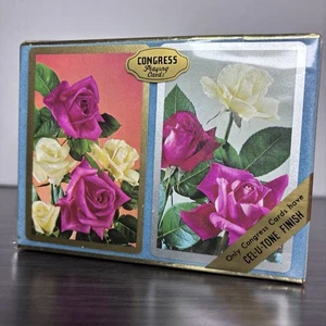 VTG NIB Sealed Congress Blooming Roses 2-Pack Playing Cards Cel-U-Tone Finish - Picture 1 of 13