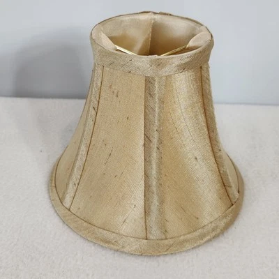 Golden Beige Shantung Raw Silk Interior Mini Lamp Shade Clip On Style 5.5"H/6"W - Image 1 of 4