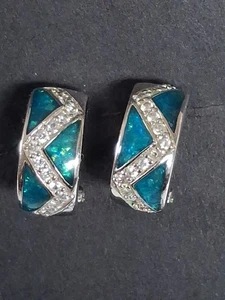 Pendientes de aro pequeños de plata esterlina 925 ópalo/circonita cúbica geométricos lóbulo ancho de colección - Imagen 1 de 14