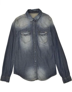 SISLEY Womens Denim Shirt UK 10 Small Navy Blue Cotton AV74 - Picture 1 of 3