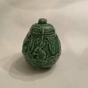 Bordallo Pinheiro grüne Karotte Kaninchen Zuckerdose mit Deckel Portugal Vintage - Bild 1 von 6