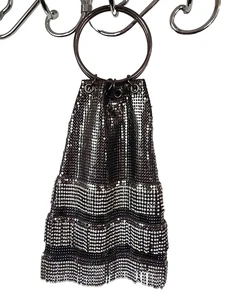 Whiting and Davis Diamante Fringe Black Mesh and Rhinestone Evening Bag Wristlet - Picture 1 of 9
