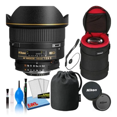 Nikon AF 14mm f/2.8D ED Wide-Angle Prime Lens (1925) Intl Model Bundle - Image 1 of 4