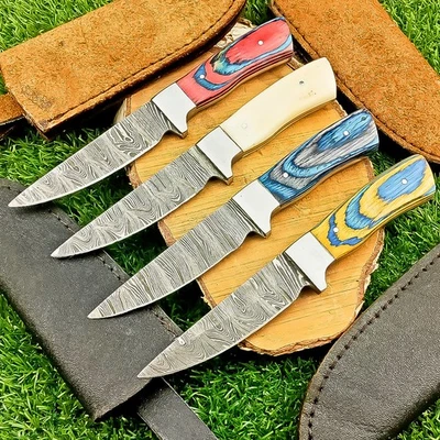 Lot of 4 PCS Handmade Damascus Steel Skinning Knives – Hunting knives, Z-5876 - Image 1 of 4
