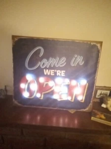 17.5"X 14" Flashing Sign, Shabby Chic, ,"Come In We're... Open, Hanging - Picture 1 of 5