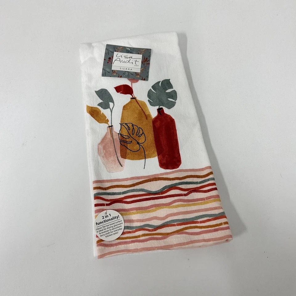 NUEVO Lisa Audit Art Sierra Jarrones Toalla de Té 16”x26” Figura 2 en 1 Propósito Kay Dee Foto 1 de 4