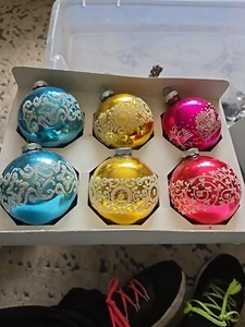 Shiny Brite Glass Christmas Ornaments 3" Round Colorful Vintage - Picture 1 of 7