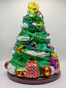 Thomas Pacconi 10” Blown Glass Christmas Tree on Wood Base - Picture 1 of 7