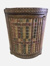 Vintage Round Books & Maps Accent Lamp Side Table Wood  & Antiqued Metal