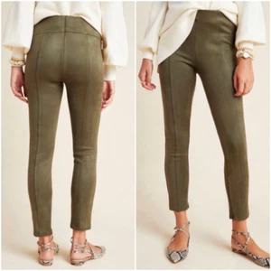 Anthropologie Faux Suede Legging Womens 28 Olive Green Pull On Ankle Zips EUC - Picture 1 of 14