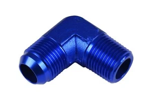 Aluminium fuel hose end fitting adapter nipple 90' AN6-1/2"NPT Blue - Picture 1 of 8