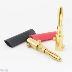 50pcs Gold Plated Copper 4mm Banana Plug Speaker Cable Connector w/Heatshrink - Picture 1 of 8