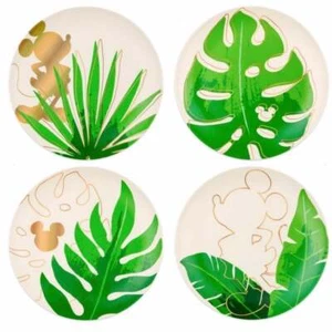 DISNEY MICKEY MOUSE TROPICAL PALM LEAF MELAMINE 9.5" DINNER DESSERT PLATES SET - Picture 1 of 11